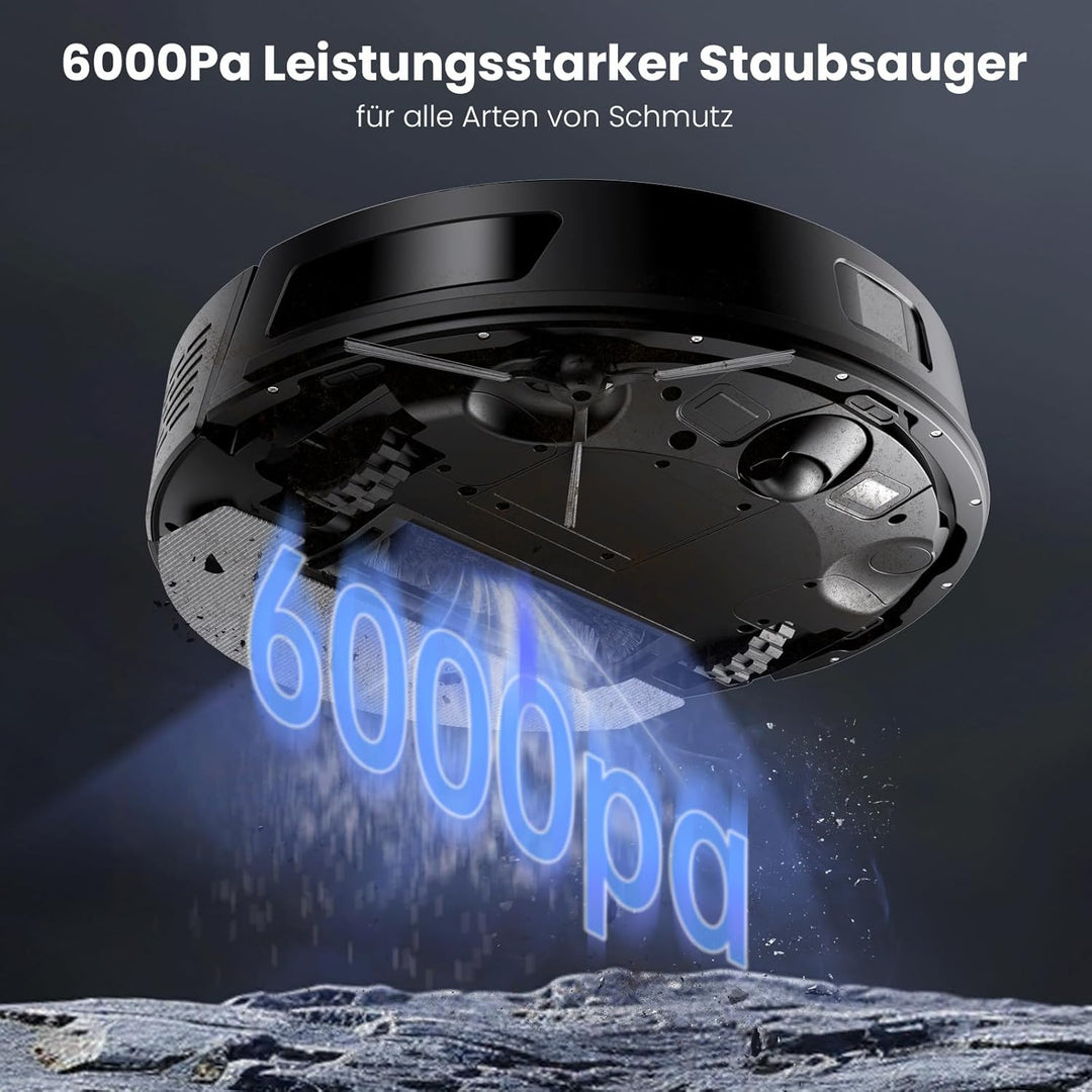 Proscenic Q8 Saugroboter mit Wischfunktion, 6000Pa 200min Staubsauger Roboter Leistungsstark Laser N