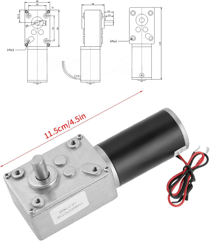 FTVOGUE 12V 200RPM 5840-31ZY Getriebemotor selbstsichernder Permanentmagnet DC Turbo Worm Reduktion