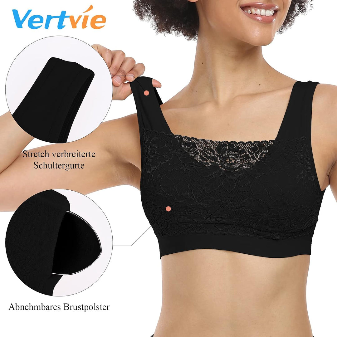 Womens Strech Ohne Buegel Push up Yoga Sports BH Bra Top Set Fuer Fitnesstraining Polsterung 3er Pac