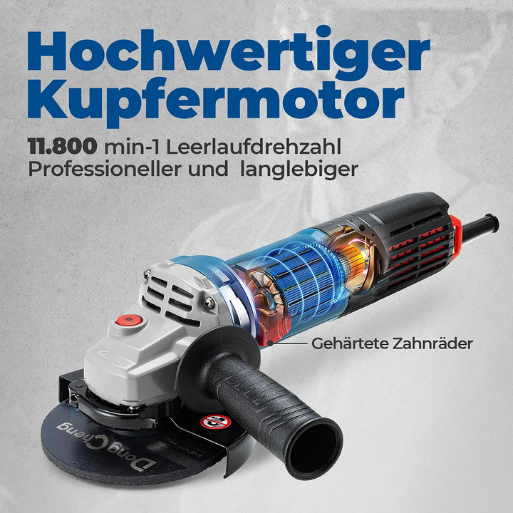 DongCheng Winkelschleifer 1100W, 125mm, Leerlaufdrehzahl:11.800min-1, Schnellverschlussabdeckung, Zu