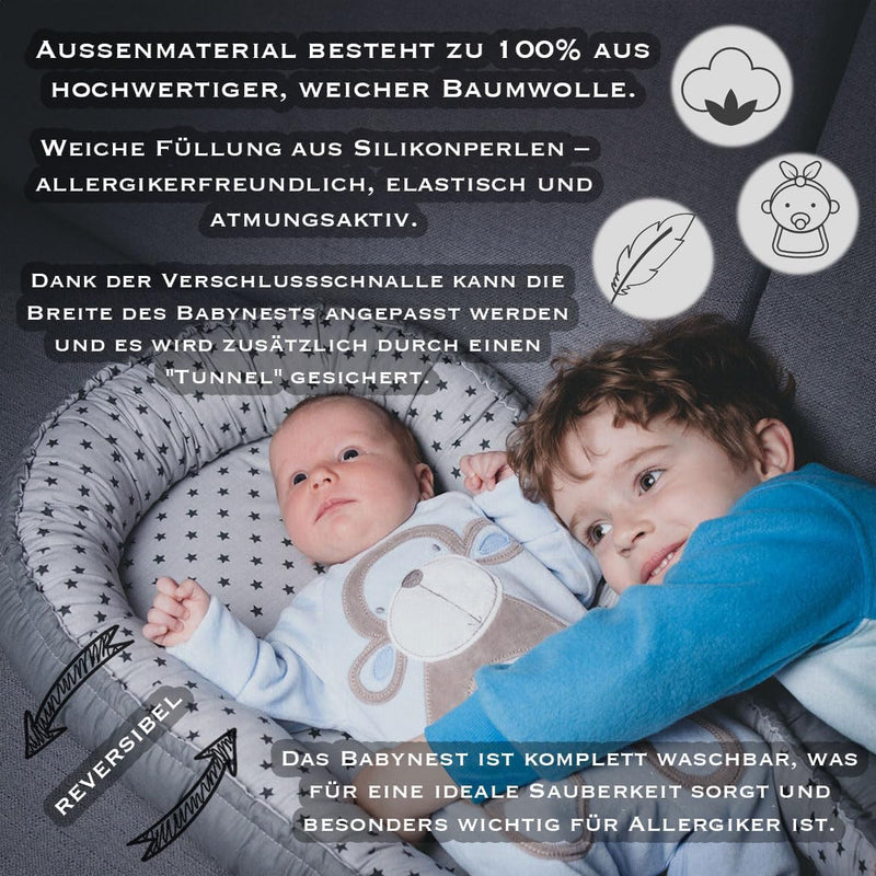 PaLulli Kuschelnest 2-seitig Babynest Babynestchen Baby Nest Nestchen Reisebett Wickelauflage Kusche