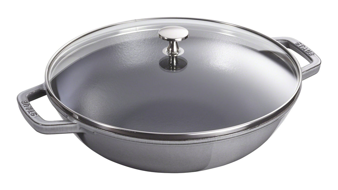 STAUB Wok aus Gusseisen, 30cm, inkl. Glasdeckel, Induktionsgeeignet, Graphitgrau