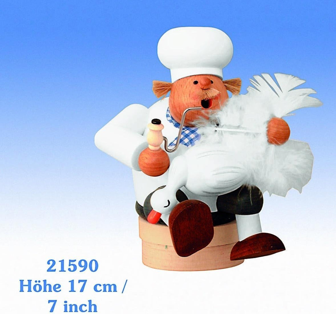 KWO Olbernhau 21590 Räuchermännchen Kantenhocker Koch mit Gans, 17 cm