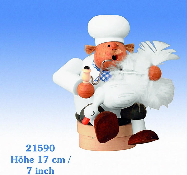 KWO Olbernhau 21590 Räuchermännchen Kantenhocker Koch mit Gans, 17 cm