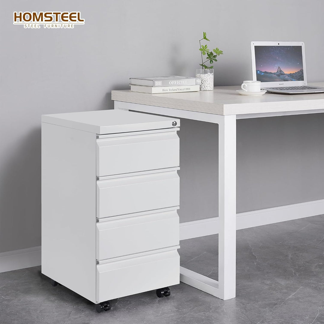 HOMSTEEL Rollcontainer, Mobiler Aktenschrank mit Schloss, 4 Schlüssel, 4 Schubladen, Büroschrank aus