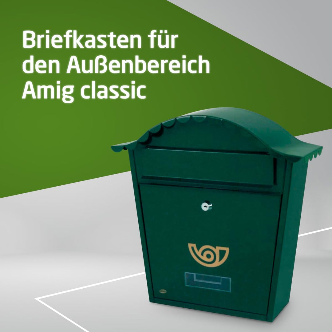 Amig - Aussenbriefkasten | Briefkasten für Wand, Mauer oder Zaun | Masse: 37 x 32 x 10,5 cm | Stahl
