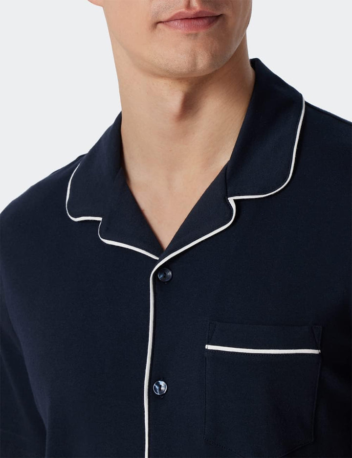 Schiesser Herren Schlafanzug kurz mit Knöpfen wärmere Baumwolle - Fein Interlock, 48