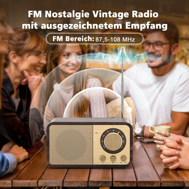 Nostalgie Radio, Retro Radio mit Bluetooth, TF Karten Slot, 2000mAH Wiederaufladbare Batterie, 5 Wat