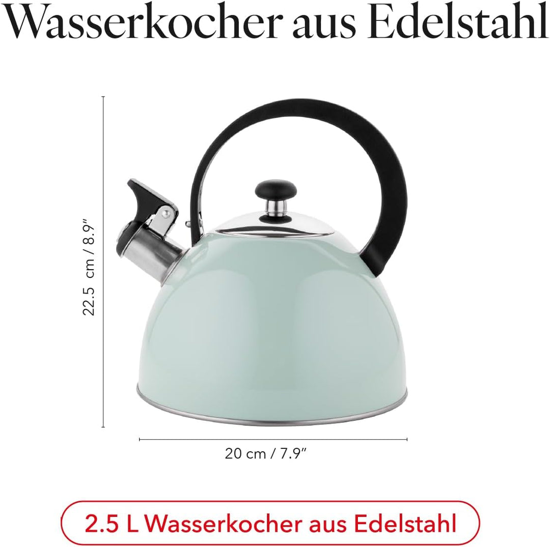FLORINA Wasserkessel (2 l) I Edelstahl Teekessel BRILLO I Flötenkessel mit Bakelitgriff I Kratzfeste
