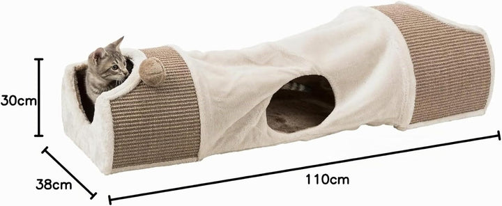 Trixie 43004 Kratztunnel, 110 × 30 × 38 cm, lichtgrau/braun/taupe Zweifach-Höhle mit Tunnel und Krat