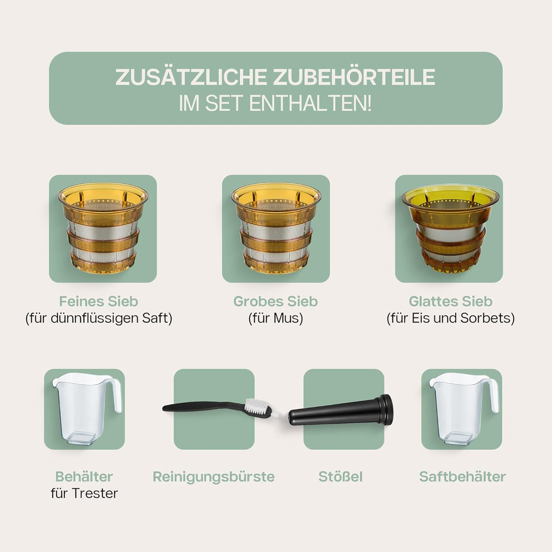 4Swiss Entsafter Saftpresse Elektrisch für Gemüse Obst Slow Juicer Machine mit Einfüllschacht - Kalt