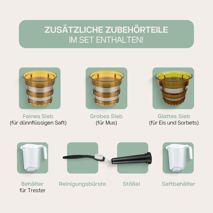 4Swiss Entsafter Saftpresse Elektrisch für Gemüse Obst Slow Juicer Machine mit Einfüllschacht - Kalt