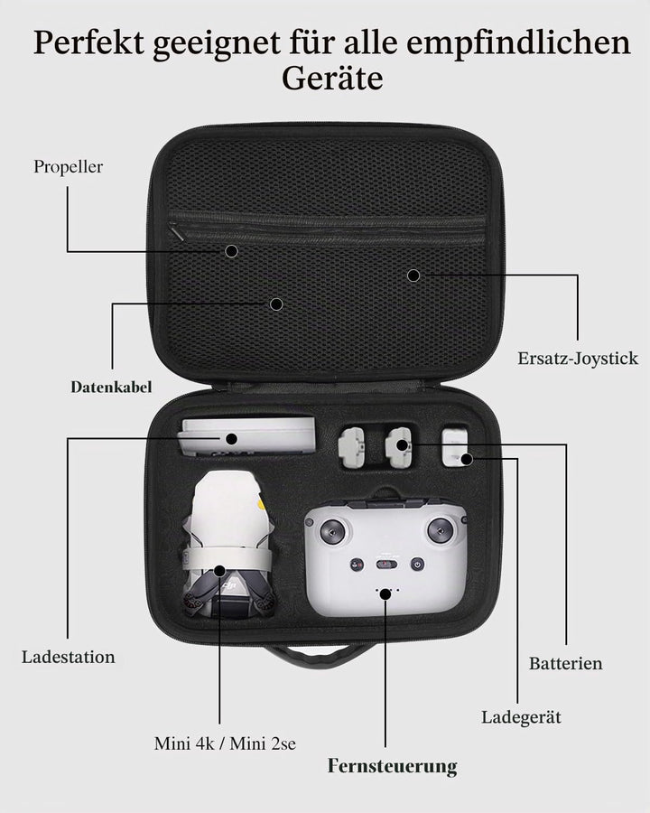 Tasche für DJI Mini 4K/2 SE Drohne, Tragbare Tragetasche für Drohne, RC-N1C Fernsteuerung, Propeller