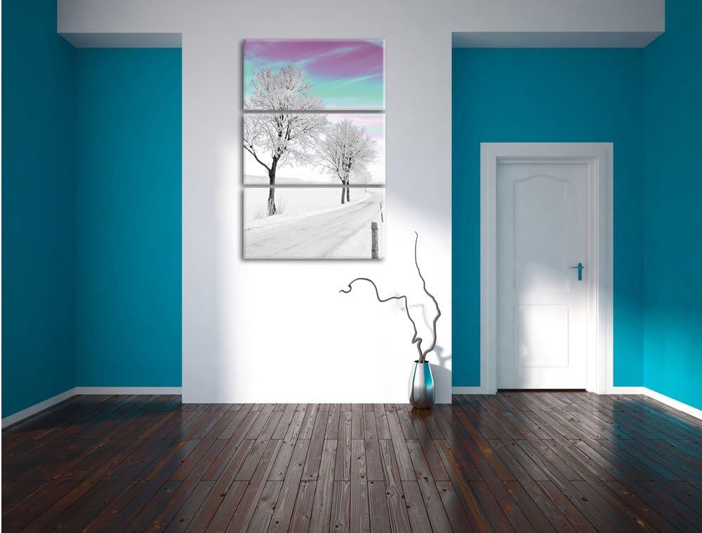 Pixxprint verschneiter Baum in Winterlandschaft als Leinwandbild/Grösse: 3 Teilig (120x80) cm/Wandbi