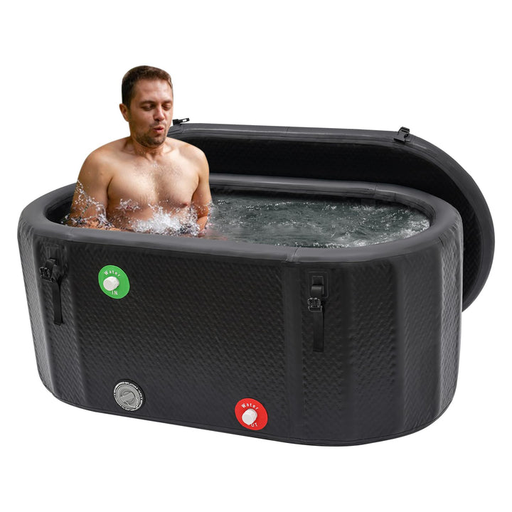 MINRS Ovales Eisbad Faltbare Badewanne Erwachsene, mit Abdeckung, Aufblasbare Pumpe, Klebeband Isoli