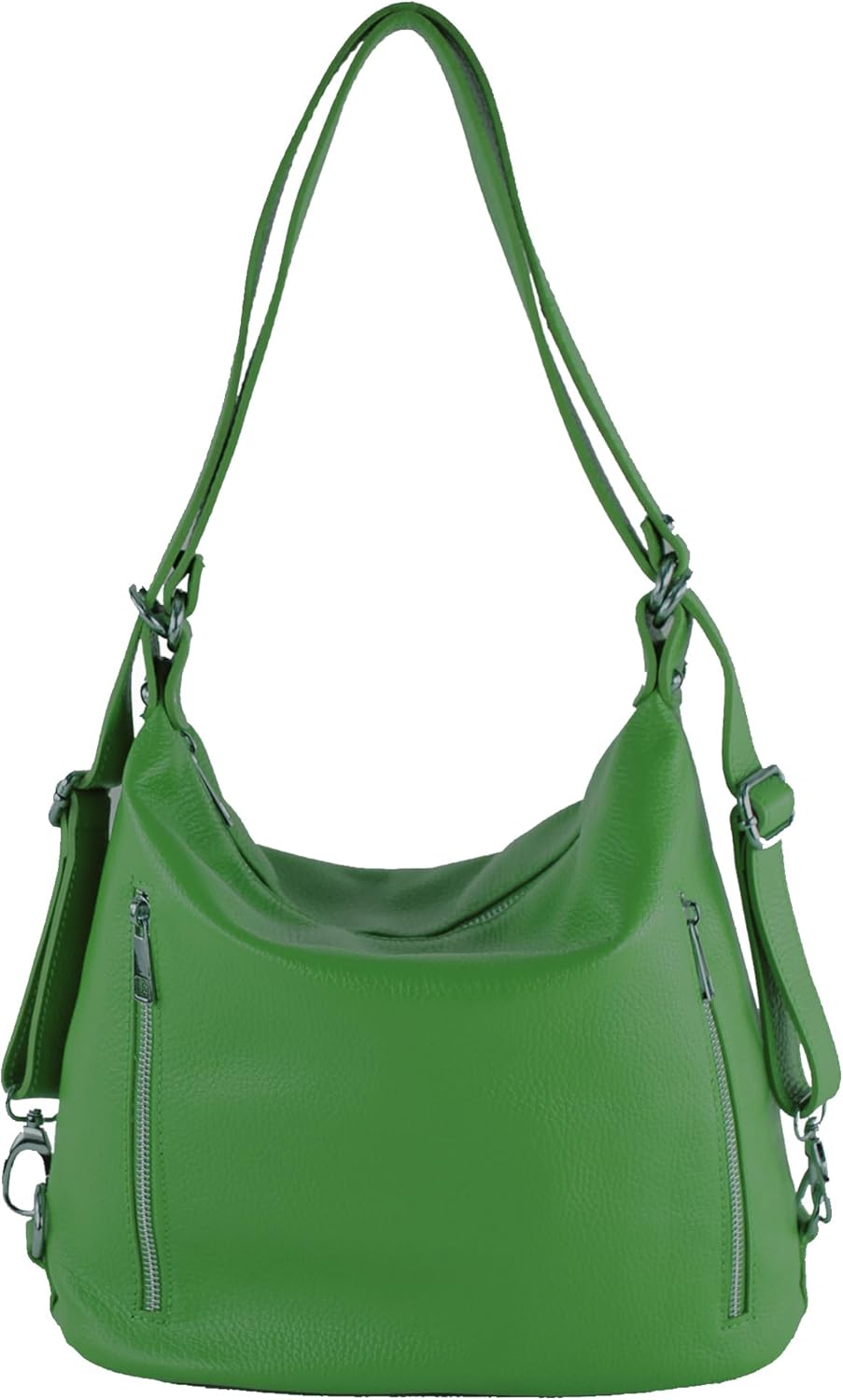 modamoda de - T249 - ital. Damen Rucksack Tasche 2 in 1 aus Leder Blattgrün, Blattgrün