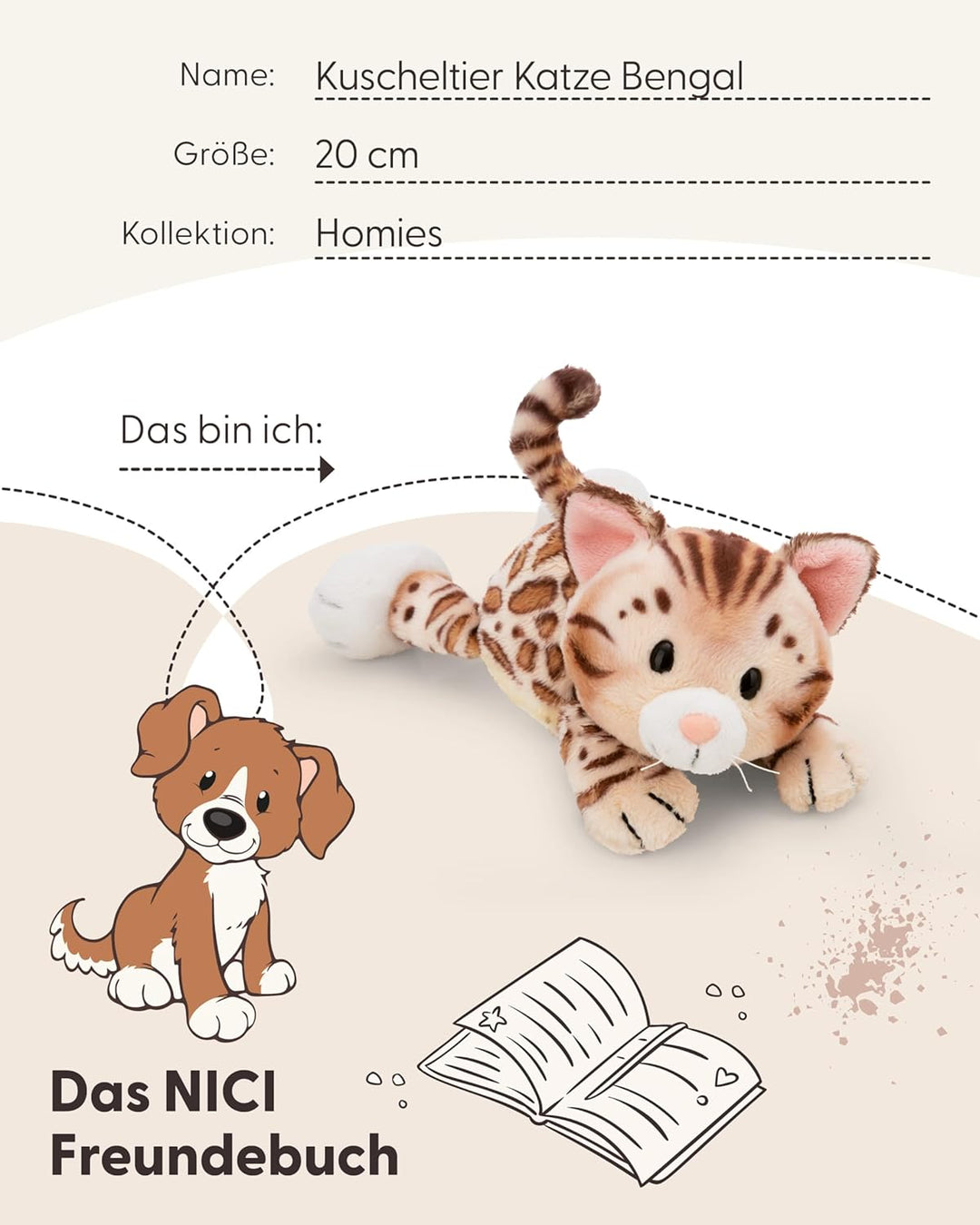 NICI Kuscheltier Katze Bengal 20cm - braun - Weiches Plüschtier – niedliches Stofftier zum Kuscheln