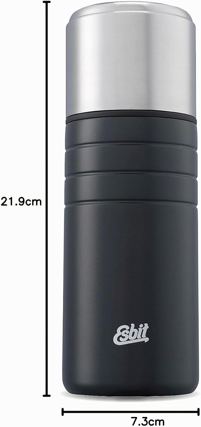 Esbit Isolierflasche Majoris mit Becher - Trinkflasche 500 ml aus Edelstahl in Schwarz - für warme u