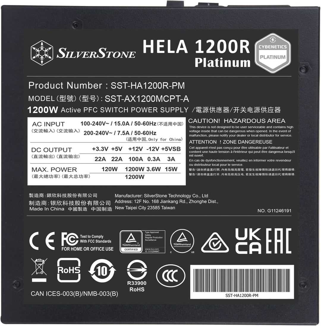 Silverstone SST-HA1200R-PM - HELA Cybenetics Platinum vollständig modulares ATX-Netzteil, 1200W, PCI