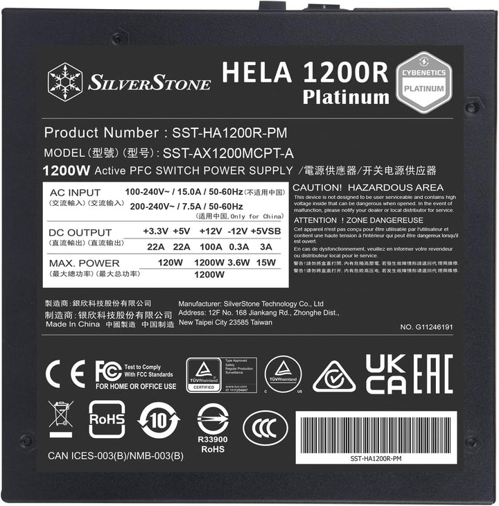 Silverstone SST-HA1200R-PM - HELA Cybenetics Platinum vollständig modulares ATX-Netzteil, 1200W, PCI