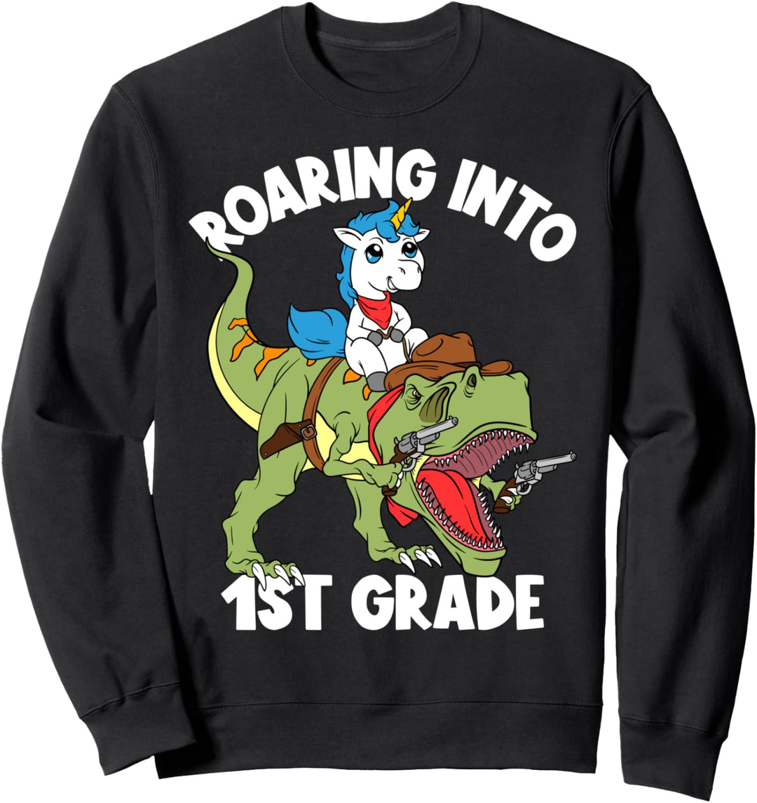 Roaring Into 1st Grade Junge Kinder Jungen Einhorn reitend Dinosaurier Sweatshirt