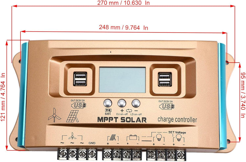 Topteng 12V/24V/36V/48V/60V 100A MPPT Wind Solar Hybrid Laderegler Panel Dual USB