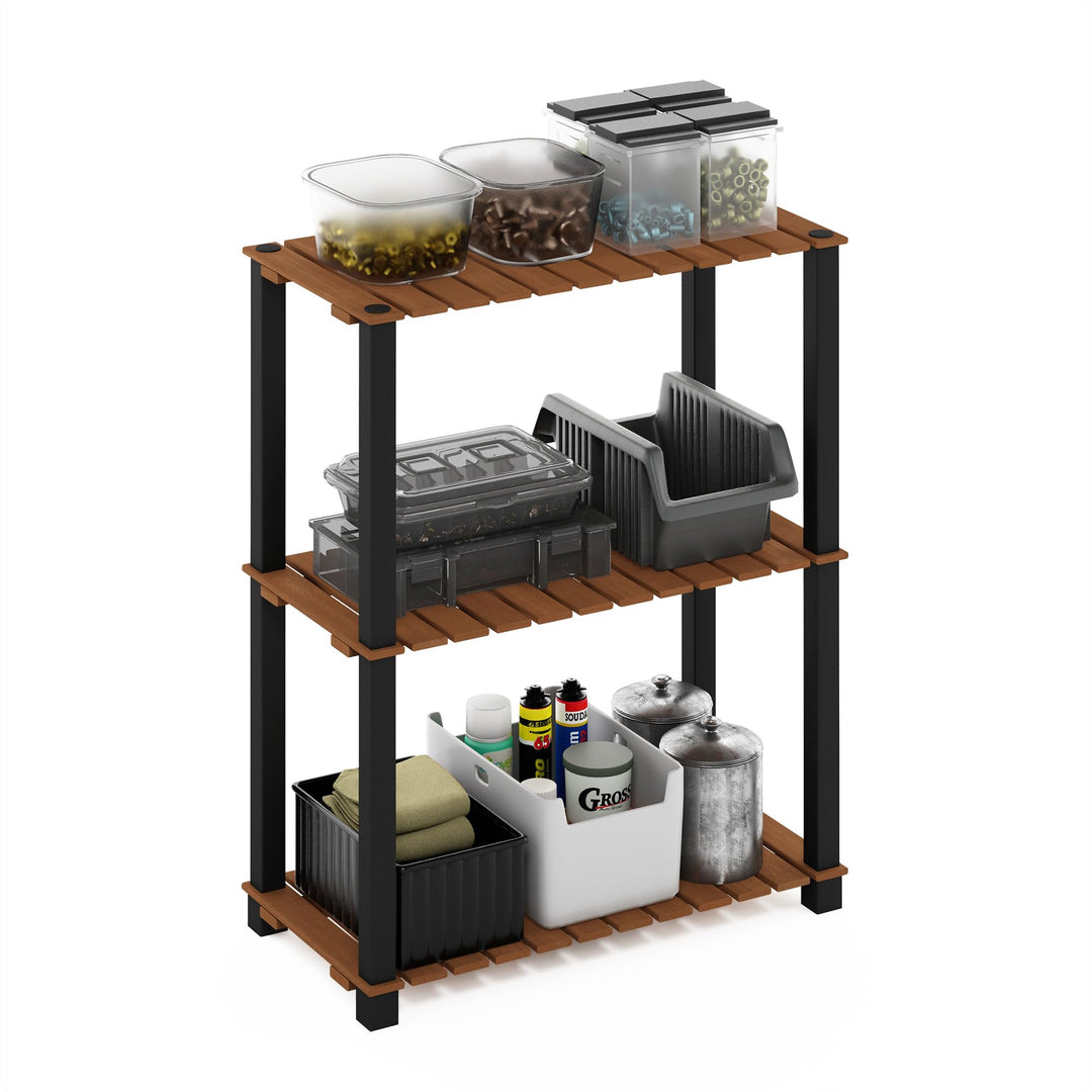 Furinno Pangkor Pflanzenregal mit 3 Ebenen, für drinnen und draussen, Holzständer mit quadratischen