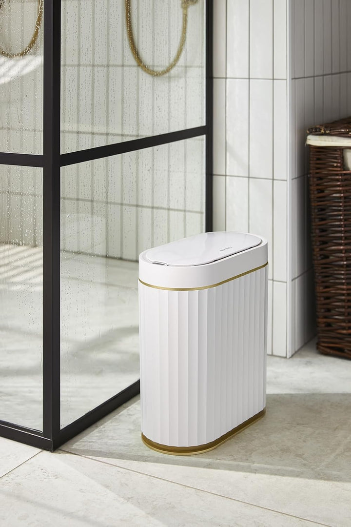 ELPHECO Badezimmer Mülleimer mit Deckel 8L Sensor Mülleimer, schmaler Kunststoff-Mülleimer, wasserdi