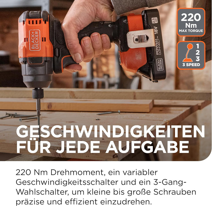 BLACK+DECKER Bürstenloser Schlagschrauber, Akku-Schlagschrauber ohne Akku & 20 x Bohrer, ohne Akku o