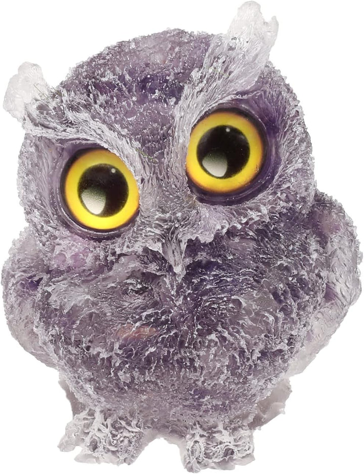 KYEYGWO Amethyst Nette Kristall Eule Figur Ornamente, Mini Stein Käuzchen Statuen Harz Tier Skulptur