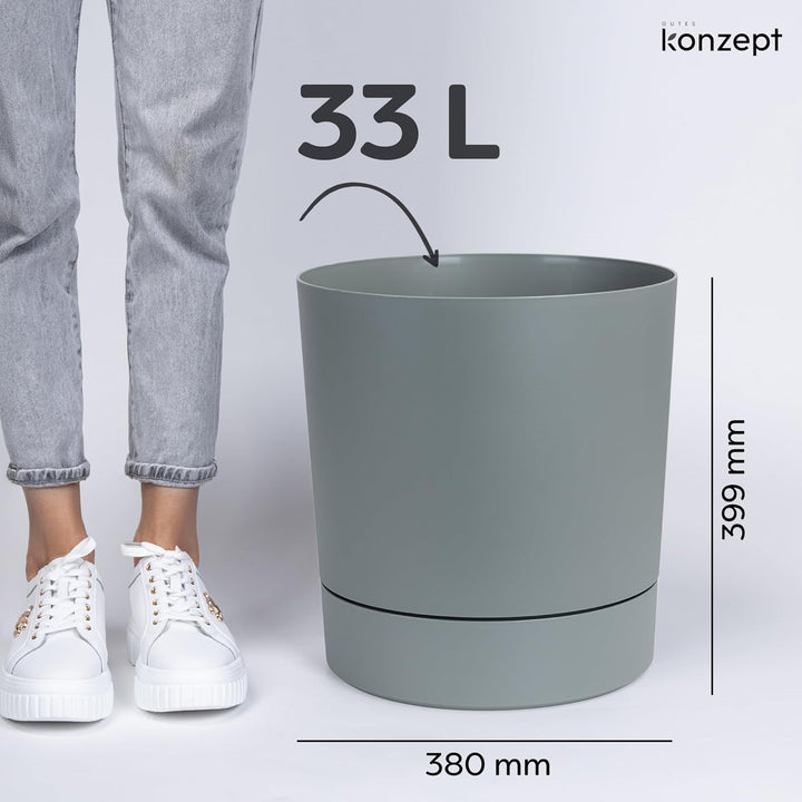 KONZEPT Blumentopf mit Untersetzer 38 cm - grosser Übertopf aus Kunststoff für Zimmerpflanzen, moder