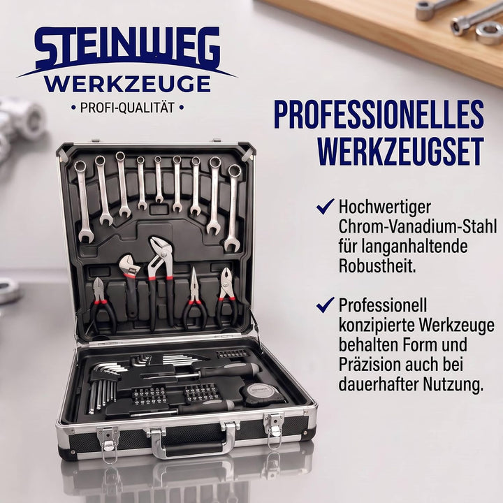 STEINWEG Aluminium Werkzeugkoffer Gefüllt 1400-tlg Werkzeug Set, Profi Werkzeugkoffer befüllt mit Sc