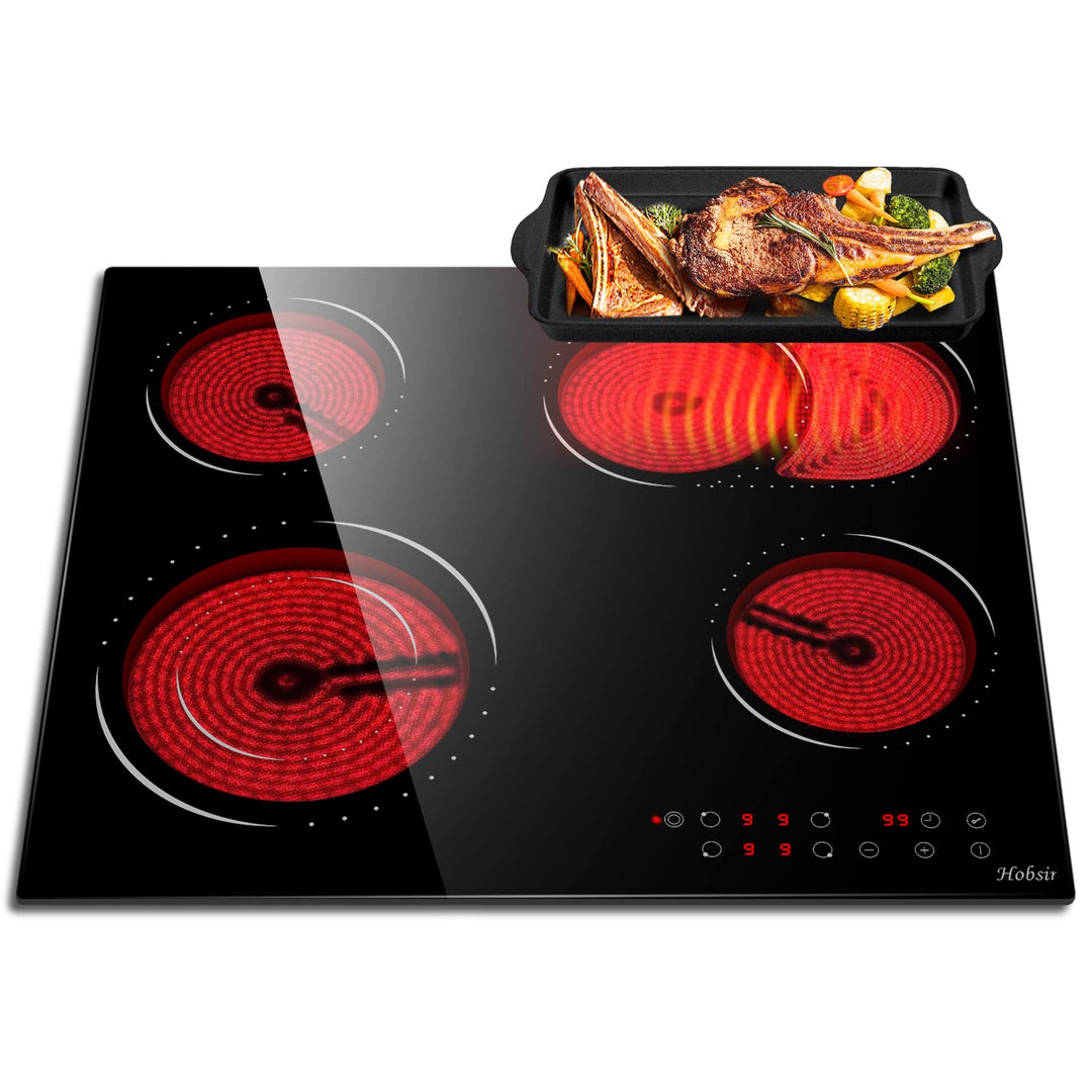 Glaskeramikkochfeld 4 Platten Kochfeld Autark 60 cm Glaskeramikkochfeld, Sensor-touch Control, 6600W