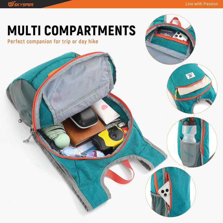 SKYSPER Faltbarer Rucksack 10L Klein Ultraleicht Tagesrucksäcke Wanderrucksack Reisenrucksack Trekki