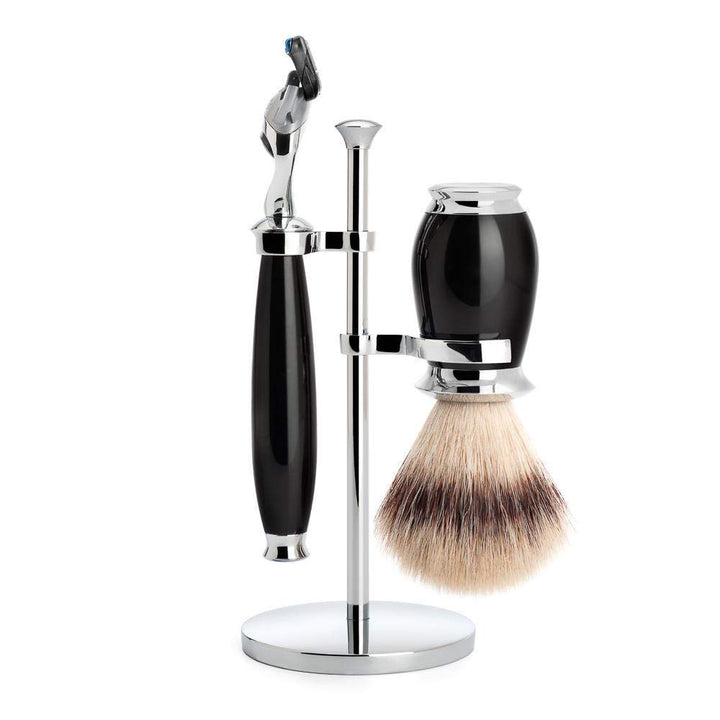 MÜHLE Rasierset - Purist Serie - Silvertip Fibre - kompatibel mit Gillette-Klingen - Edelharz schwar