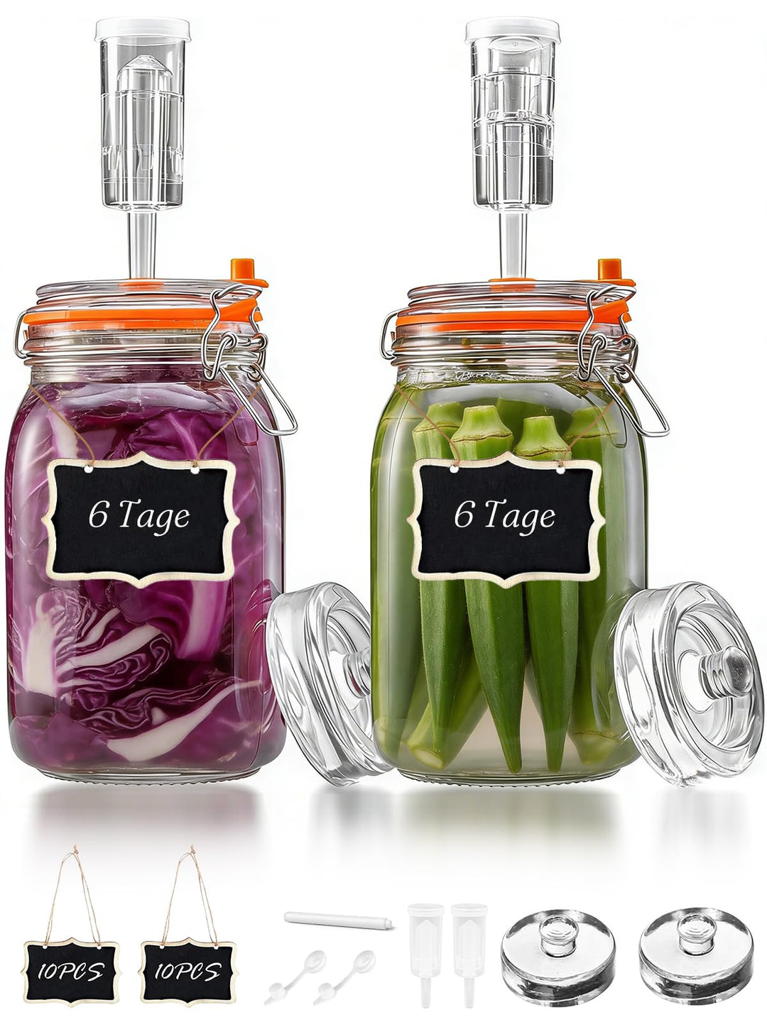 1,5L Fermentierglas, Fermentiergläser mit Gärventi & Gewicht, Kimchi Behälter Set mit Aufhängevorric