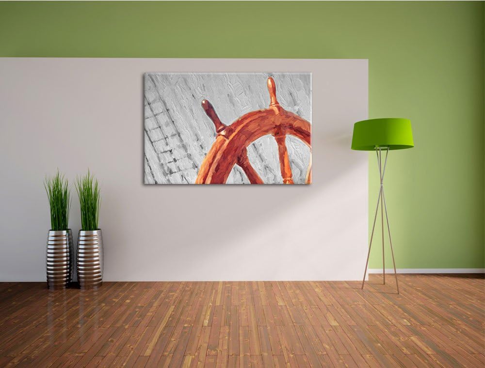 Steuerrad auf Schiff Format: 100x70 auf Leinwand, XXL riesige Bilder fertig gerahmt mit Keilrahmen,