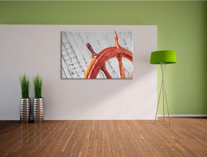 Steuerrad auf Schiff Format: 100x70 auf Leinwand, XXL riesige Bilder fertig gerahmt mit Keilrahmen,