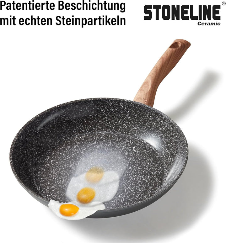 STONELINE Ceramic Grosse Keramik Bratpfanne mit Deckel 28 cm Keramikpfanne Induktion Antihaft Pfanne
