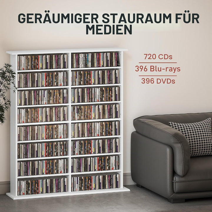 HOMCOM CD- und DVD-Aufbewahrung, Multimedia-Aufbewahrungsmöbel mit 16 Fächern und 12 verstellbaren R