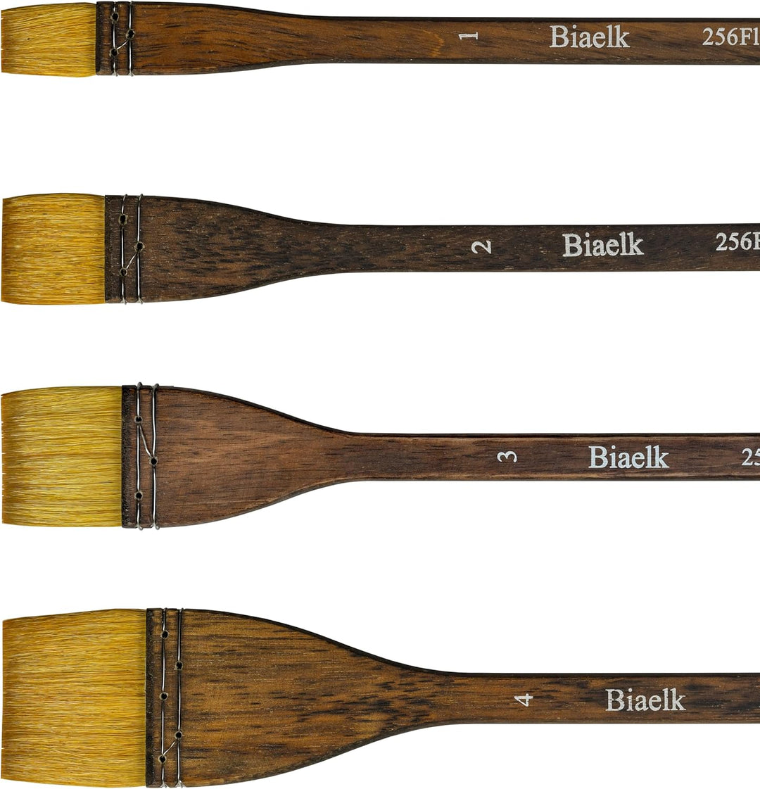 Biaelk 256Flache 4 Stück Ziegenhaar Holzgriff Aquarell Künstlerfarbe Kunstbedarf Pinsel Grösse #1#2#