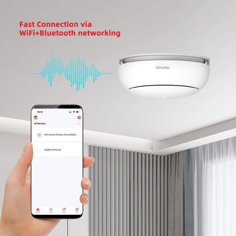 HEIMAN Wi-Fi Smarter Rauchmelder,WLAN Feuermelder mit austauschbarer Lithium-Batterie,5 Jahre Garant