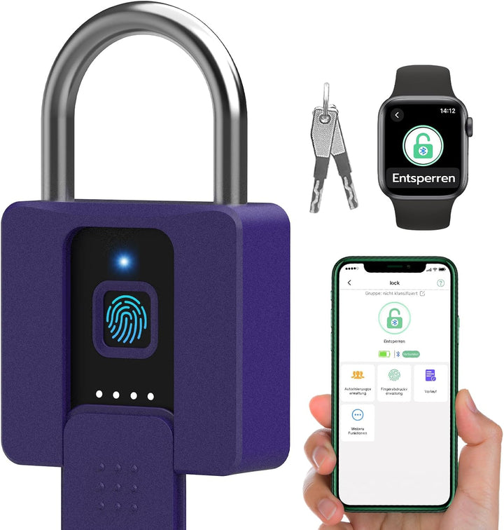 Vorhängeschloss mit Fingerabdruck, Eseesmart Smart Schloss mit Schlüssel Fingerabdruck App, Wetterfe