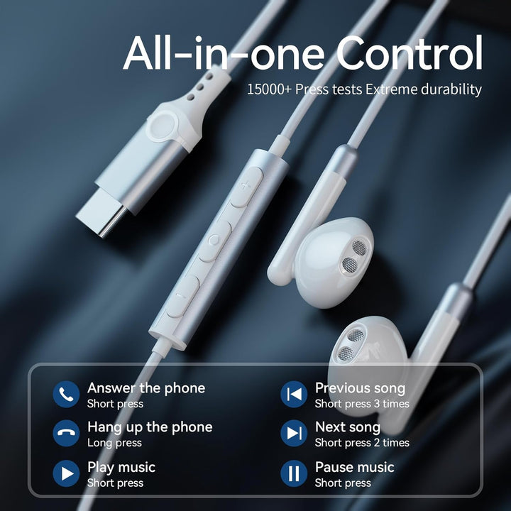USB C Kopfhörer mit Mikrofon, In-Ear Kopfhörer für Samsung Galaxy S25 S24 S23 Ultra S22 S21 FE A55 A