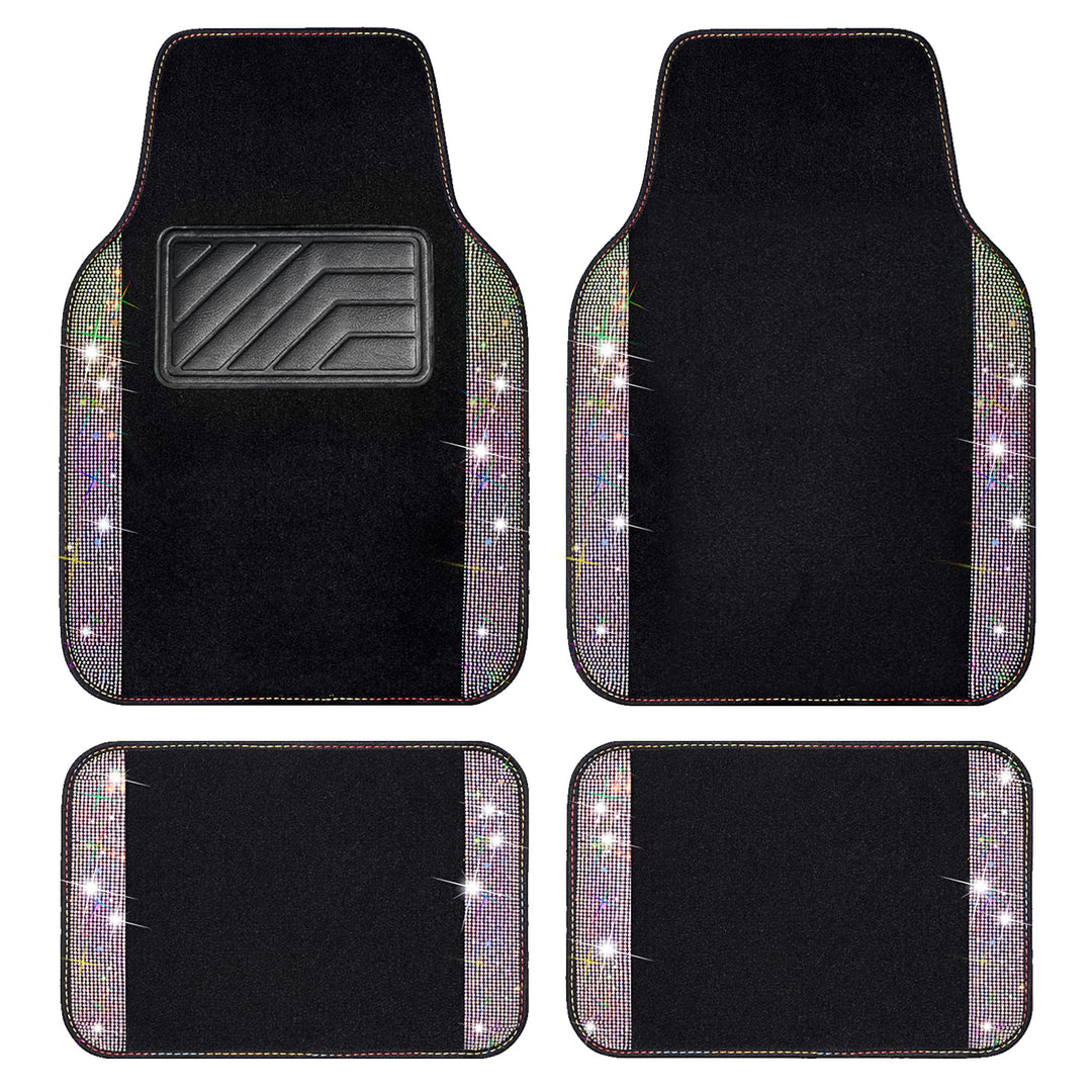 CAR PASS Auto-Fussmatten mit glitzernden Strasssteinen, wasserdicht, rutschfest, PVC-Fersenpolster,