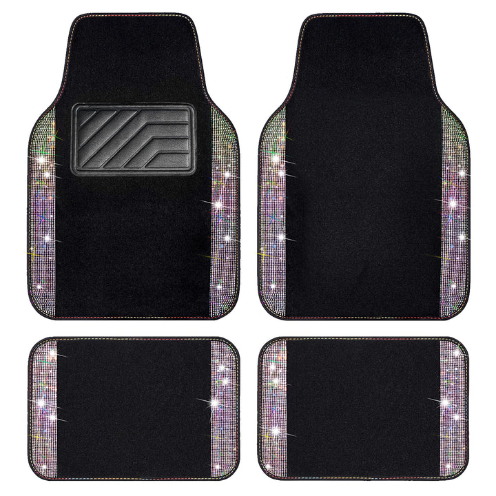 CAR PASS Auto-Fussmatten mit glitzernden Strasssteinen, wasserdicht, rutschfest, PVC-Fersenpolster,