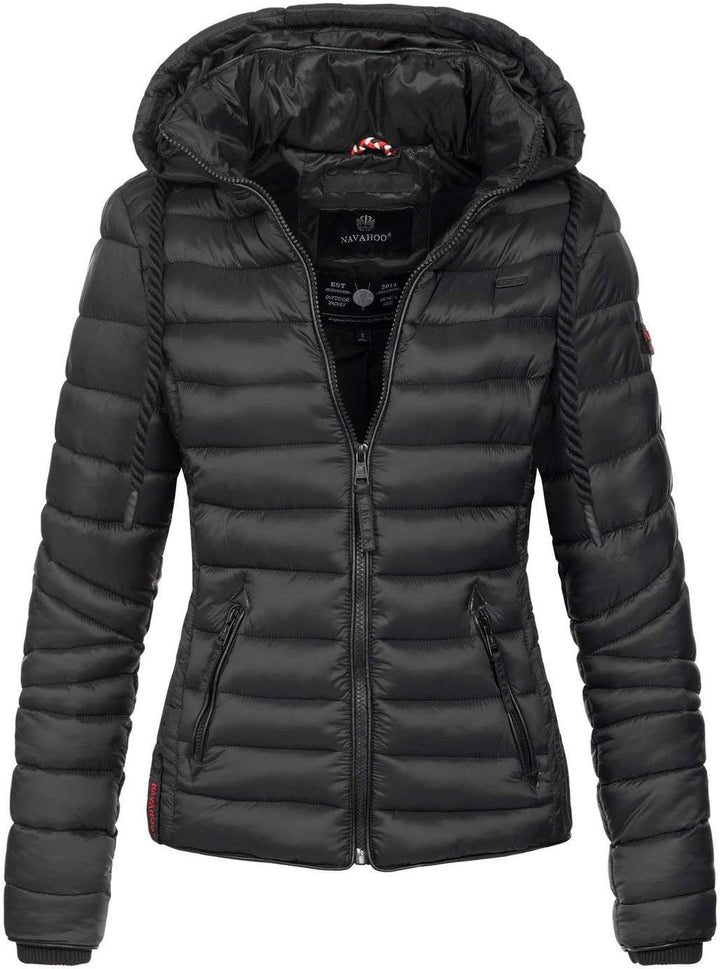 Navahoo Damen leichte Übergangsjacke Steppjacke mit Kapuze Lulana XS-XXL XL Schwarz, XL Schwarz