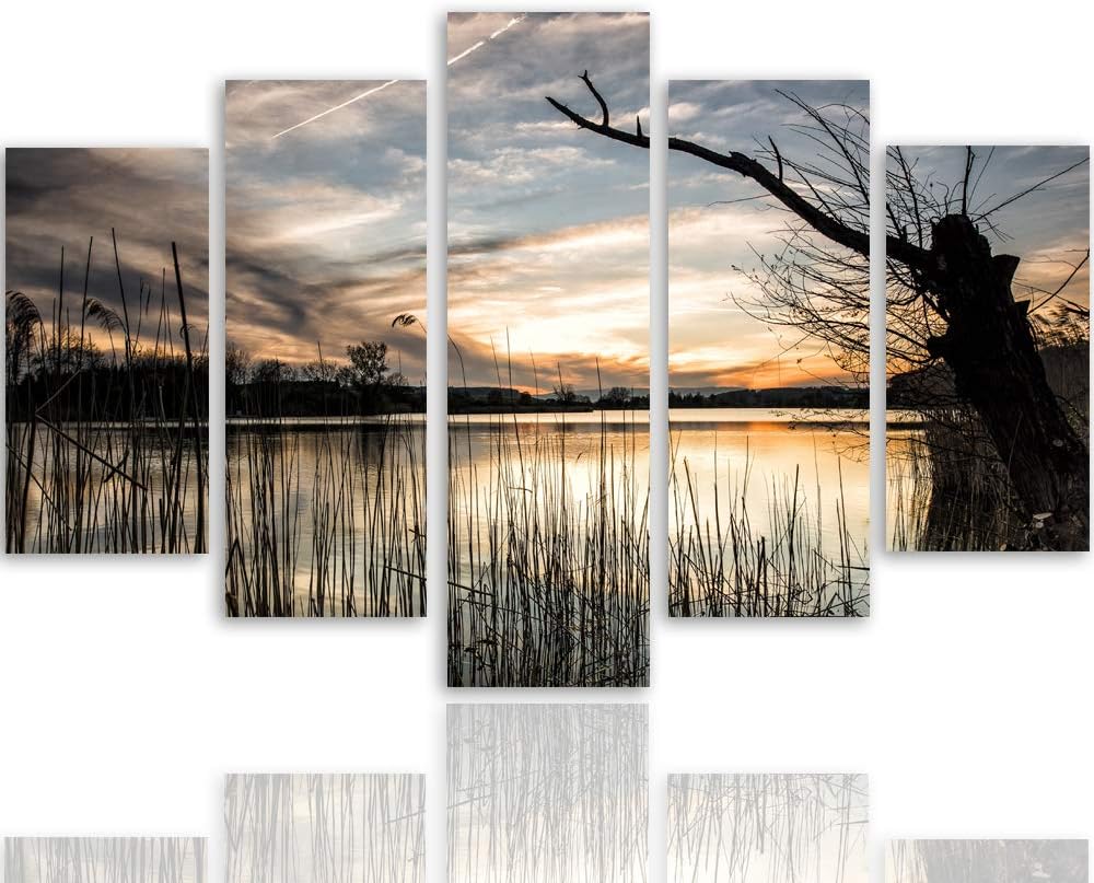 Wandbild Natur 200x100 cm Deco Panel 5 Teilig XXL Kunstdruck See Baum braun Deco Panel XXL 200x100 c