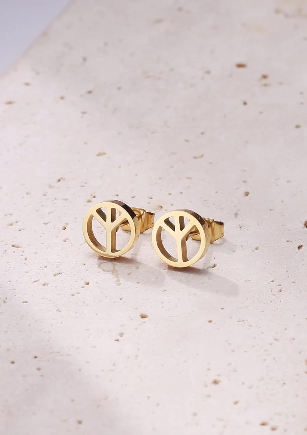 Happiness Boutique Damen Friedenzeichen Ohrstecker | Kleine runde Ohrringe mit Friedenssymbol Peace-