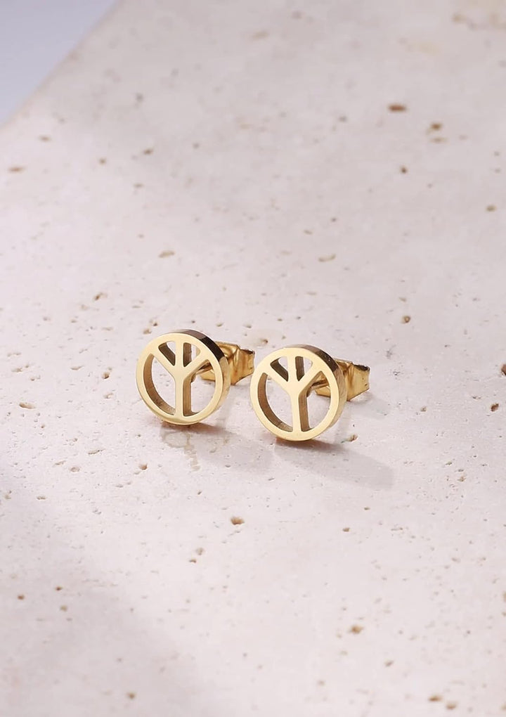 Happiness Boutique Damen Friedenzeichen Ohrstecker | Kleine runde Ohrringe mit Friedenssymbol Peace-